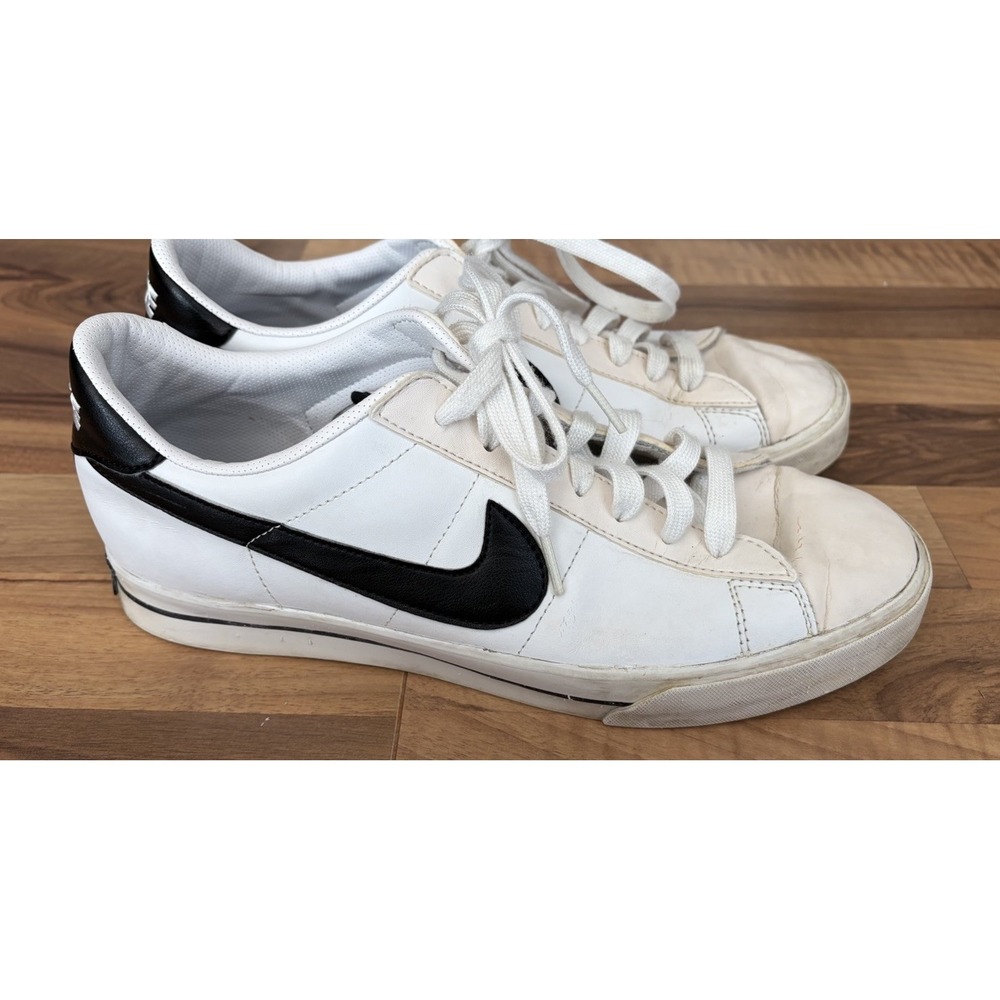 Mens Nike Classic Shoes White Black Blue Leather Logo Retro Sneakers Size 10.5
